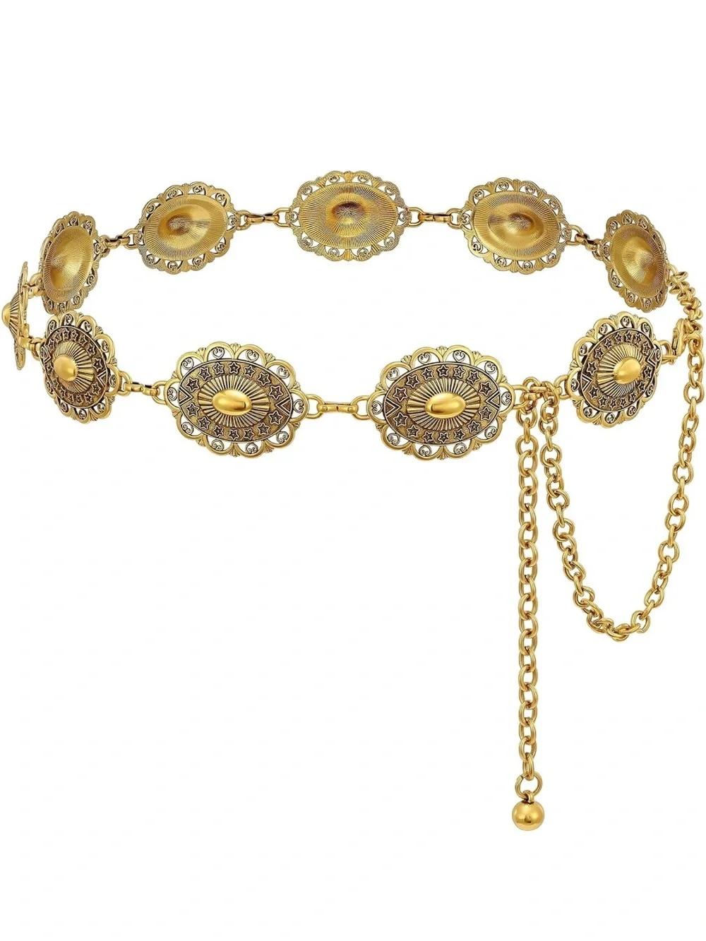 Western Vintage Boho Gold Floral Link Waist Chain Belt